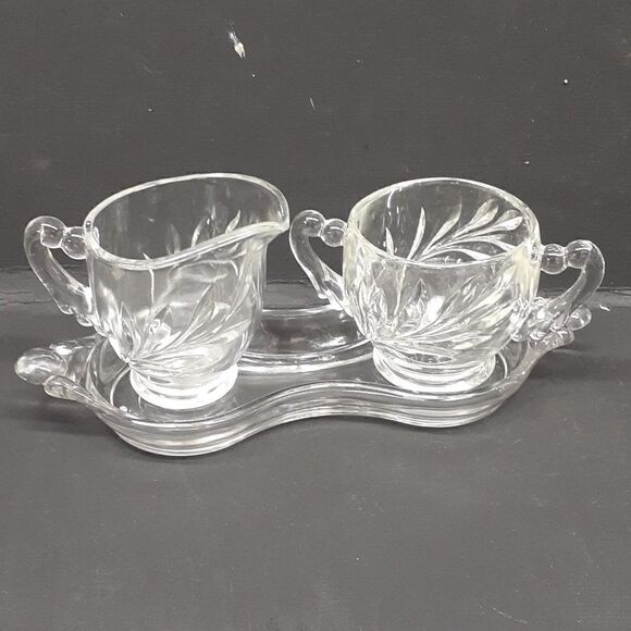 3 pc. bundle of Indiana glass willow oleander & magnolia leaf sugar, creamer set - Picture 1 of 10